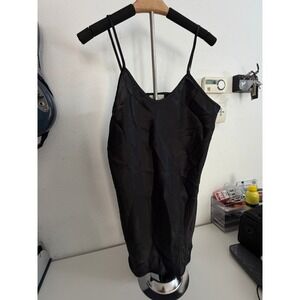 LA Intimates Black Satin Chemise Slip Dress Spaghetti Strap Mini Lingerie Small